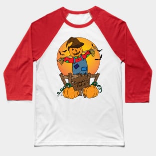 Halloween Scarecrow and Pumpkins Baseball T-Shirt